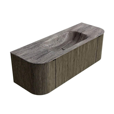 MONDIAZ KURVE-DLUX Meuble de salle de bains 130cm arrondi Gauche + Droite couleur Shadow avec 1 tiroir et 2 portes. Lavabo BIG SMALL Central sans trou de robinet Oza.