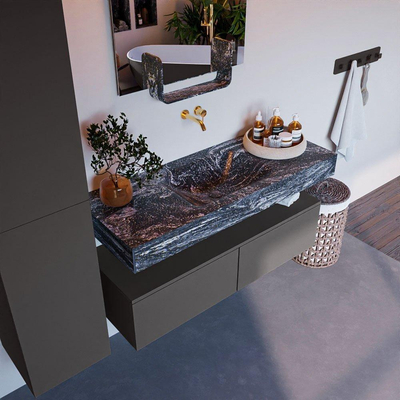 Mondiaz ALAN-DLUX Ensemble de meuble - 120cm - meuble Dark grey mat - 2 tiroirs - Lavabo Cloud Lava suspendu - vasque Centre - 0 trous de robinet