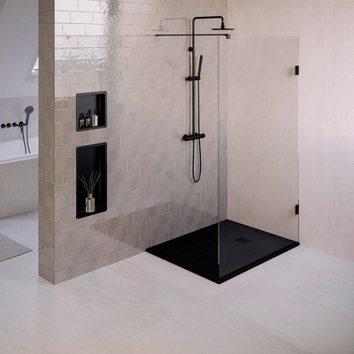 BRAUER Asteroid Douchebak 90x120 incl. antislip en antibacterieel mineraalmarmer mat zwart