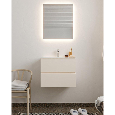 MONDIAZ VICA Badkamermeubelset - 60cm - onderkast linen - 2 lades - wastafel cloud midden - 1 kraangat - LED spiegel - XL versie 60cm hoog