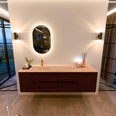 Mondiaz CIRO-DLUX Badkamermeubelset - 180x45x50cm - Solid surface wastafel Saba - 1 wasbak Links - 1 kraangat - 4 lades - Ruby