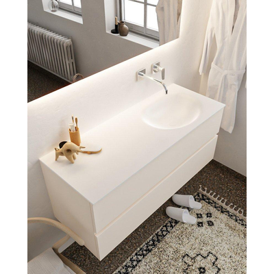 Mondiaz VICA ensemble de meuble de salle de bain - 120cm - meuble sous-vasque lin - 2 tiroirs - lavabo lune droite - sans trou de robinet - miroir LED - version XL 60cm haut