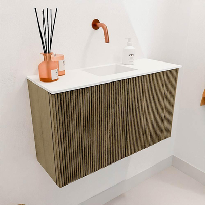 Mondiaz JOYA 70cm toiletmeubel - kleur Dusk - Wastafel FAYE positie Midden Zonder kraangat kleur Talc.