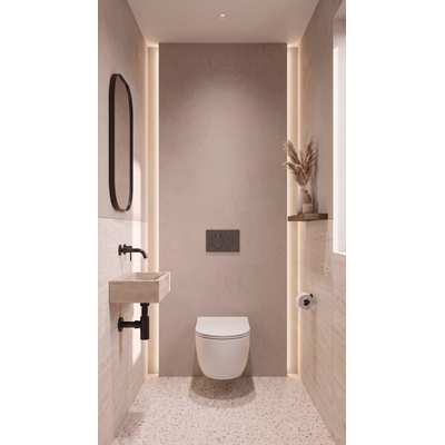 QeramiQ Dely Toiletset - 36.3x51.7cm - diepspoel - rimless - Geberit UP720 inbouwreservoir - softclose toiletzitting - bedieningsplaat mat antraciet - ronde knoppen - met Burda frame - mat wit
