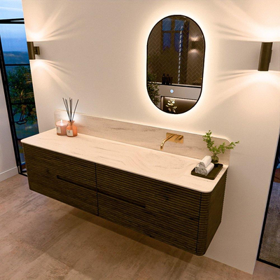 Mondiaz CIRO-DLUX Meuble de salle de bains - 180x45x50cm - plan vasque solid surface Meli - 1 bassin à droite - sans trous de robinetterie - 4 tiroirs - Shadow