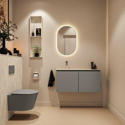 MONDIAZ TURE-DLUX Meuble toilette - 100cm - Smoke - EDEN - vasque Ostra - position gauche - sans trou de robinet
