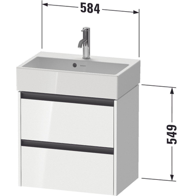 Duravit ketho meuble 2 vasques avec 2 tiroirs 58.4x39x54.9cm avec poignées anthracite blanc brillant