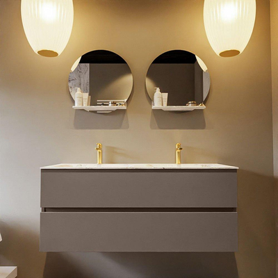 Mondiaz VICA-DLUX Ensemble de meuble de salle de bain - 120cm - meuble sous-vasque fumée - 2 tiroirs - lavabo encastré nuage double - 2 trous de robinet - version haute 60cm - glace