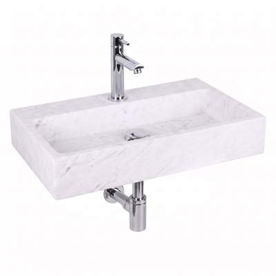 Fortifura Fuente fonteinset – rechthoekig – 38x24x8 cm – marmer wit – kraan RVS