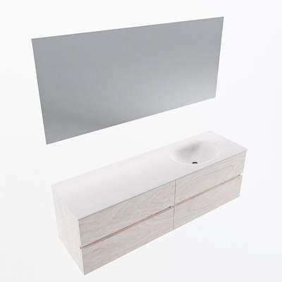 Mondiaz Vica ensemble de meuble de salle de bain - 160cm - meuble sous vasque en aggloméré - 4 tiroirs - lavabo moon droite - 1 trou de robinet - couleur talc - miroir LED - version XL 60cm de haut