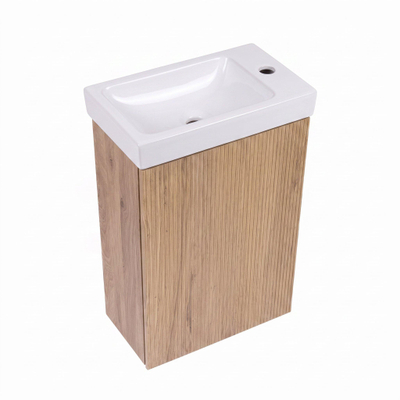 Saniclass Holz Atelier Ensemble meuble WC - 40x60.5cm - 1 porte - lave-mains céramique - trou de robinet à droite - chêne naturel