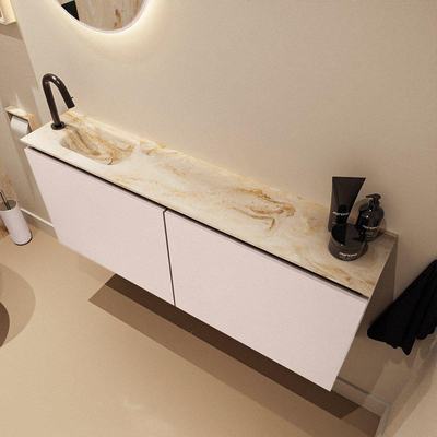 MONDIAZ TURE-DLUX 120cm meuble de WC Rosee. EDEN lavabo Frappe position gauche. Avec 1 trou de robinet.