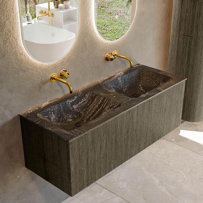 Mondiaz KURVE-DLUX Ensemble de meubles de salle de bains - 120x46x40cm - 1 tiroir - lavabo solid surface - double - sans trou de robinet - Shadow