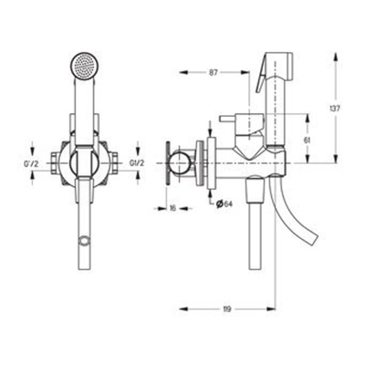 Raminex Tuka tuka Support mural et douchette à main avec robinet Chrome