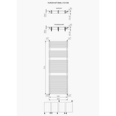 Plieger Florian Nxt designradiator enkel horizontaal 1710x600mm 1046W wit