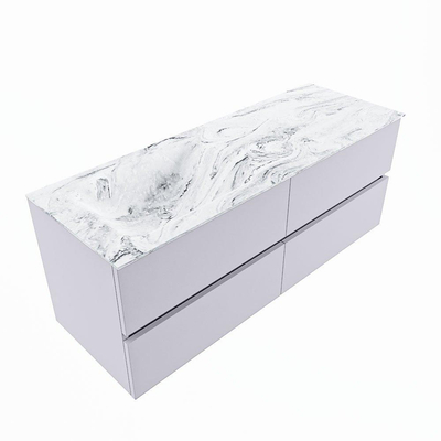 Mondiaz VICA-DLUX Ensemble de meuble de salle de bain - 130cm - meuble sous-vasque cale - 4 tiroirs - lavabo encastré cloud gauche - 1 trou de robinet - version haute de 60cm - glace