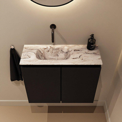 MONDIAZ TURE-DLUX Meuble toilette - 60cm - Urban - EDEN - vasque Glace - position gauche - sans trou de robinet