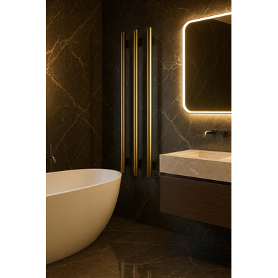 Hotbath &MORE Handdoekradiator - 57x115cm - rond - 3 stangen - verticaal - met schakelaar - PVD - geborsteld messing (goud)