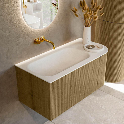 Mondiaz KURVE Badkamermeubelset - 95x46x40cm - 1 lade - 1 deur - wastafel solid surface - links - zonder kraangat - Dusk