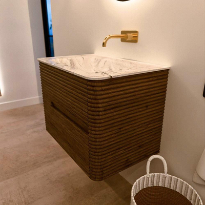 Mondiaz CIRO-DLUX Ensemble de meubles de salle de bains - 70x45x50cm - lavabo solid surface Glace - 1 vasque au milieu - sans trous de robinet - 2 tiroirs - Dusk