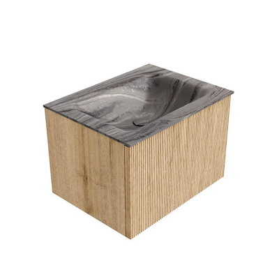 MONDIAZ KURVE-DLUX Meuble de salle de bains 60cm couleur Chêne avec 1 tiroir et 0 porte. Lavabo CLOUD Central 1 trou de robinet Sombra.
