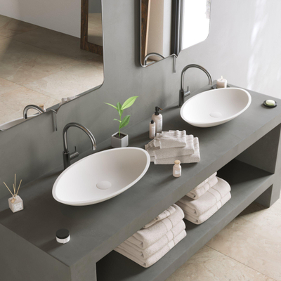 Ideavit Solidjazz opbouw wastafel 60x35x9cm ovaal 0 kraangaten 1 wasbak Solid surface wit OUTLETSTORE