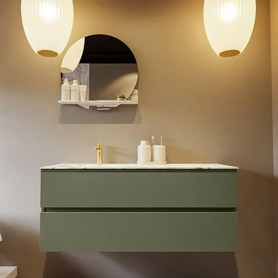 Mondiaz VICA-DLUX Ensemble de meuble de salle de bain - 120cm - meuble sous-vasque armée - 2 tiroirs - lavabo encastré nuage gauche - 1 trou de robinet - version haute de 60cm - glace