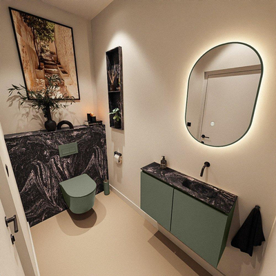 MONDIAZ TURE-DLUX Meuble de toilettes 80cm Army. Lavabo EDEN Lava position droite. Sans trou de robinet.