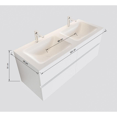 Mondiaz VICA ensemble de meuble de salle de bain - 120cm - meuble sous lavabo talc - 4 tiroirs - lavabo cloud double - sans trou de robinet version XL 60cm de haut