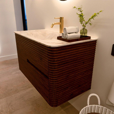 Mondiaz CIRO-DLUX Ensemble de meubles de salle de bains - 90x45x50cm - lavabo en solid surface Frappe - 1 vasque au milieu - 1 trou de robinet - 2 tiroirs - Ruby