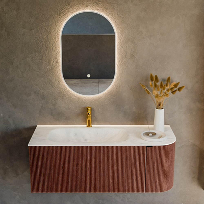 Mondiaz KURVE-DLUX Ensemble de meuble salle de bain - 115x46x40cm - 1 tiroir - 1 porte - lavabo en solid surface - gauche - 1 trou de robinet - Ruby