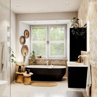 MONDIAZ VICA meuble sous lavabo 100cm Urban 2 tiroirs. Lavabo CLOUD droit 1 trou de robinet, couleur Talc.