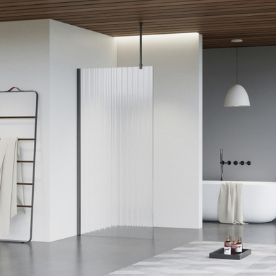 FugaFlow Eccelente Vetro douche à l'italienne salle de bain - 70x200cm - verre strié - bras plafond - gunmetal
