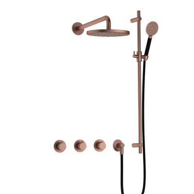 Hotbath Cobber IBS70 Regendoucheset inbouw - 38.5cm wandarm - 20cm ronde hoofddouche - ronde handdouche - glijstang - koper geborsteld PVD