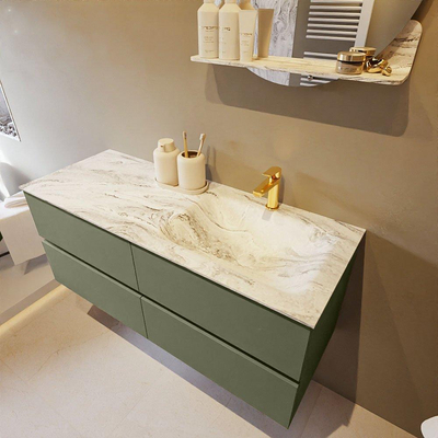 Mondiaz VICA-DLUX Ensemble de meuble de salle de bain - 120cm - meuble sous-vasque armée - 4 tiroirs - lavabo encastré nuage droite - 1 trou de robinet - version haute de 60cm - glace