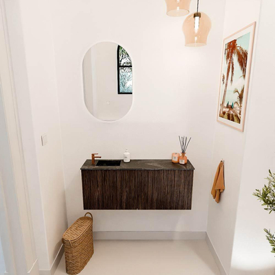 Mondiaz JOYA-DLUX 100cm toiletmeubel - kleur Walnut - Wastafel FAYE positie Links 1 kraangat kleur Lava.