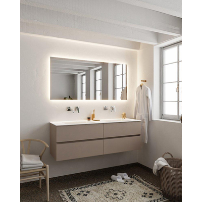MONDIAZ VICA Ensemble de meuble salle de bain - 150cm - 4 tiroirs - lavabo Cloud double - 0 trou de robinet - solid surface smoke