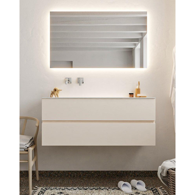 MONDIAZ VICA Ensemble de meuble salle de bain - 120cm - 2 tiroirs - lavabo Moon gauche - 0 trous de robinet - solid surface lin
