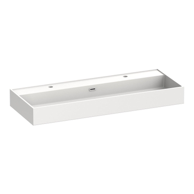 BRAUER Lavabo Gravity - 120x46x2cm - 1 lavabo - 2 trous de robinet - marbre minéral - blanc satiné