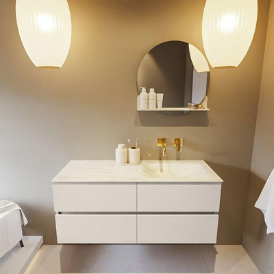 Mondiaz VICA-DLUX ensemble de meuble de salle de bain - 120cm - meuble sous lavabo lin - 4 tiroirs - lavabo encastré cloud droite - sans trous de robinet - version haute de 60cm - opalo