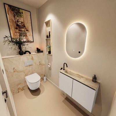 MONDIAZ TURE-DLUX Meuble WC 80cm Linen. EDEN lavabo Frappe position gauche. Avec 1 trou de robinet.