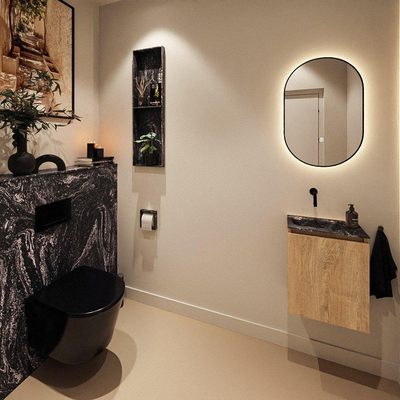 MONDIAZ TURE-DLUX 40cm toiletmeubel Washed Oak. EDEN wastafel Lava positie links. Zonder kraangat.