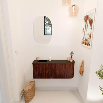 Mondiaz JOYA 101.6cm toiletmeubel - ronding rechts kleur Ruby - Wastafel FAYE positie Links 1 kraangat kleur Urban.