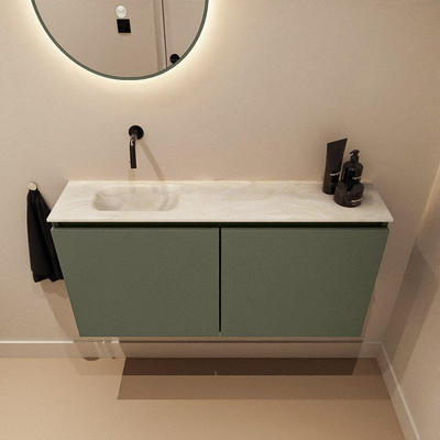 MONDIAZ TURE-DLUX Meuble toilette - 100cm - Army - EDEN - vasque Ostra - position gauche - sans trou de robinet