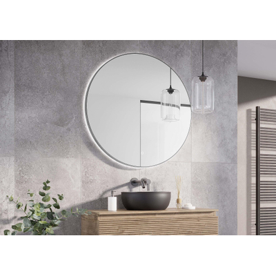 HR Meubles de salle de bain Rondo 2.0 Miroir - cadre gun metal - 100cm - à intensité variable - LED - chauffe-miroir