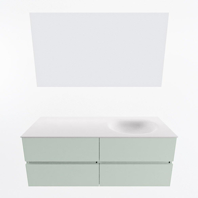 Mondiaz VICA ensemble de meuble de salle de bain - 130cm - meuble sous-vasque greey - 4 tiroirs - lavabo moon droite - sans trous de robinet - couleur talc - miroir LED - version XL 60cm de haut