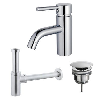 FugaFlow Eccelente Sobrado Kit mitigeur lavabo - robinet bas - bonde nonobturable - siphon design - Chrome brillant