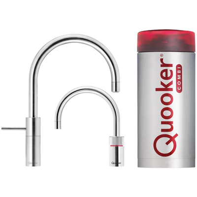 Quooker Nordic Round Twintaps kokendwaterkraan - draaibare uitloop - Combi+ reservoir - Warm / kokend water - RVS