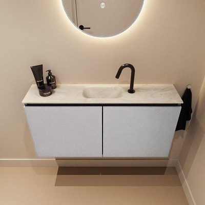 MONDIAZ TURE-DLUX Meuble toilette - 100cm - Plata - EDEN - vasque Ostra - position centrale - 1 trou de robinet