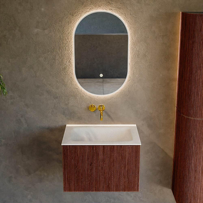 Ensemble de meuble de salle de bain Mondiaz KURVE - 60x46x40cm - 1 tiroir - lavabo en solid surface - milieu - sans trou de robinet - Ruby